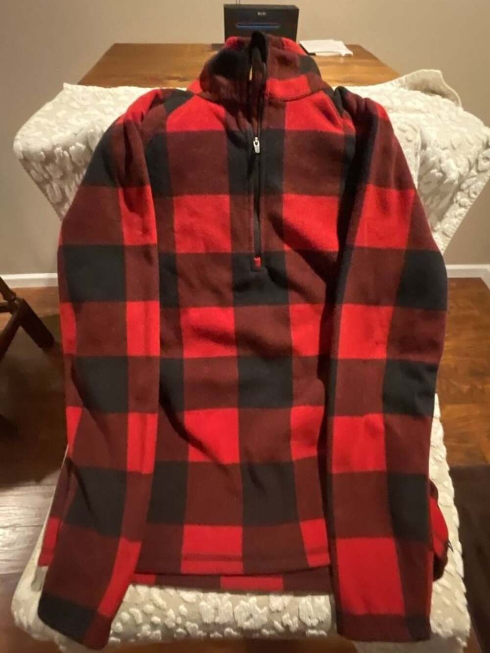 Eddie Bauer Women's Red and Black Buffalo Plaid Half-Zip Fleece Pullover